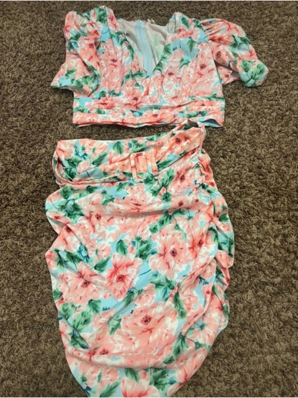 Floral Two-Piece Crop Top & Skirt Set - Pink Floral